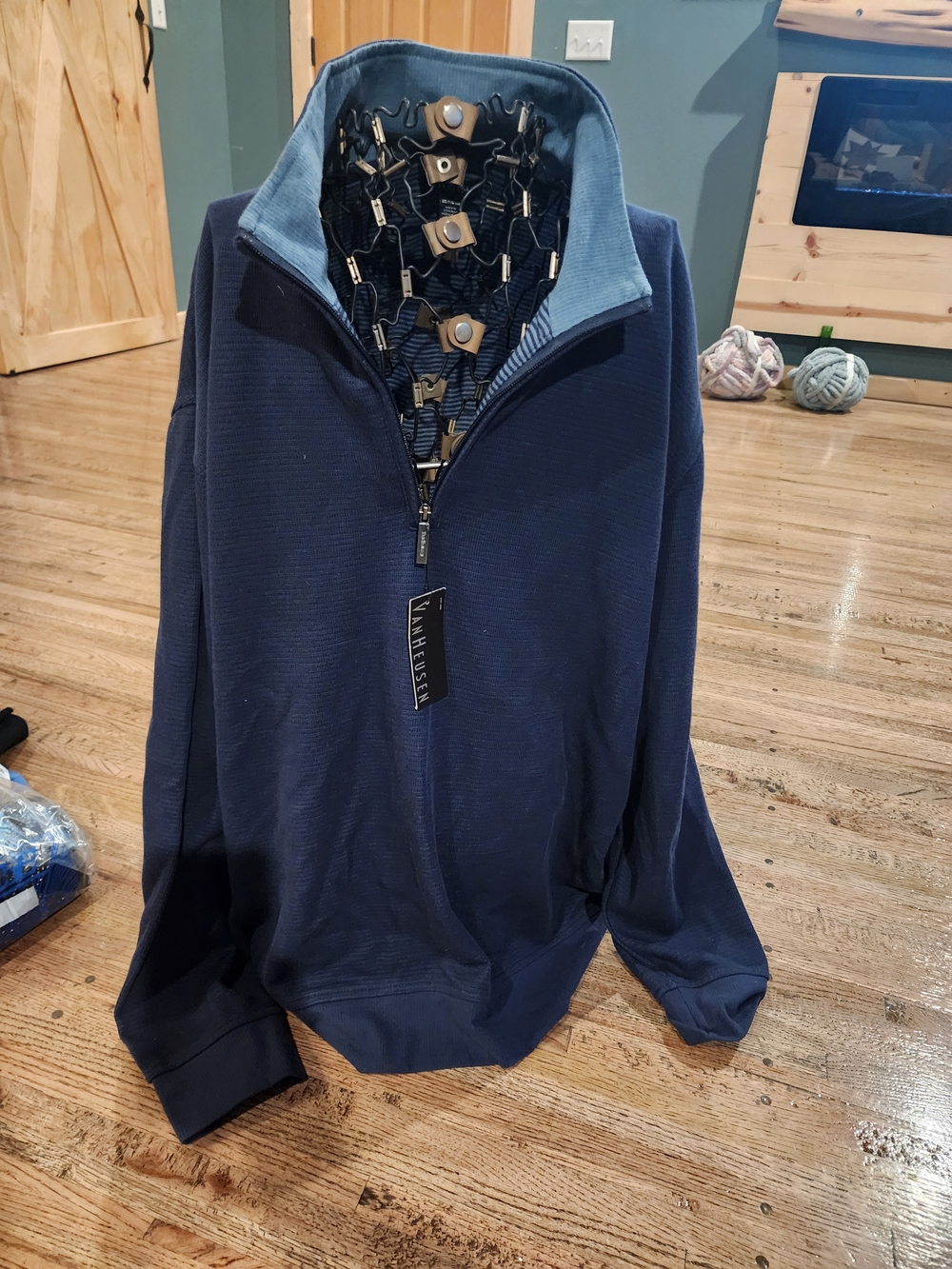 Van Heusen Navy Zip-Up Sweater with Light Blue Inner Collar